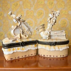Vintage Musical Instrument Trinket Boxes, yellows, resin hinged Collectibles